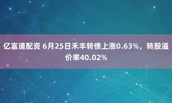亿富道配资 6月25日禾丰转债上涨0.63%，转股溢价率40.02%